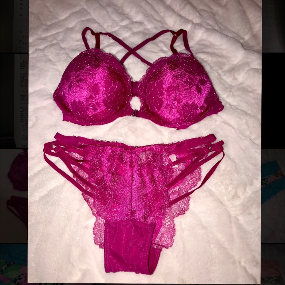 Rare Raspberry Sparkly Lingerie Set *PRICE FIRM* - Picture 2 of 7